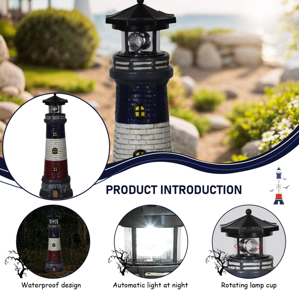 15" Tall Waterproof Resin Lighthouse Lamp with Rotating LED O474551