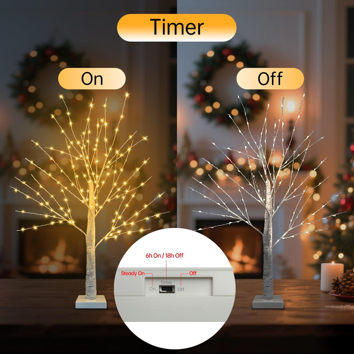 24 Inch LED Birch Tree 2 Pack U30507