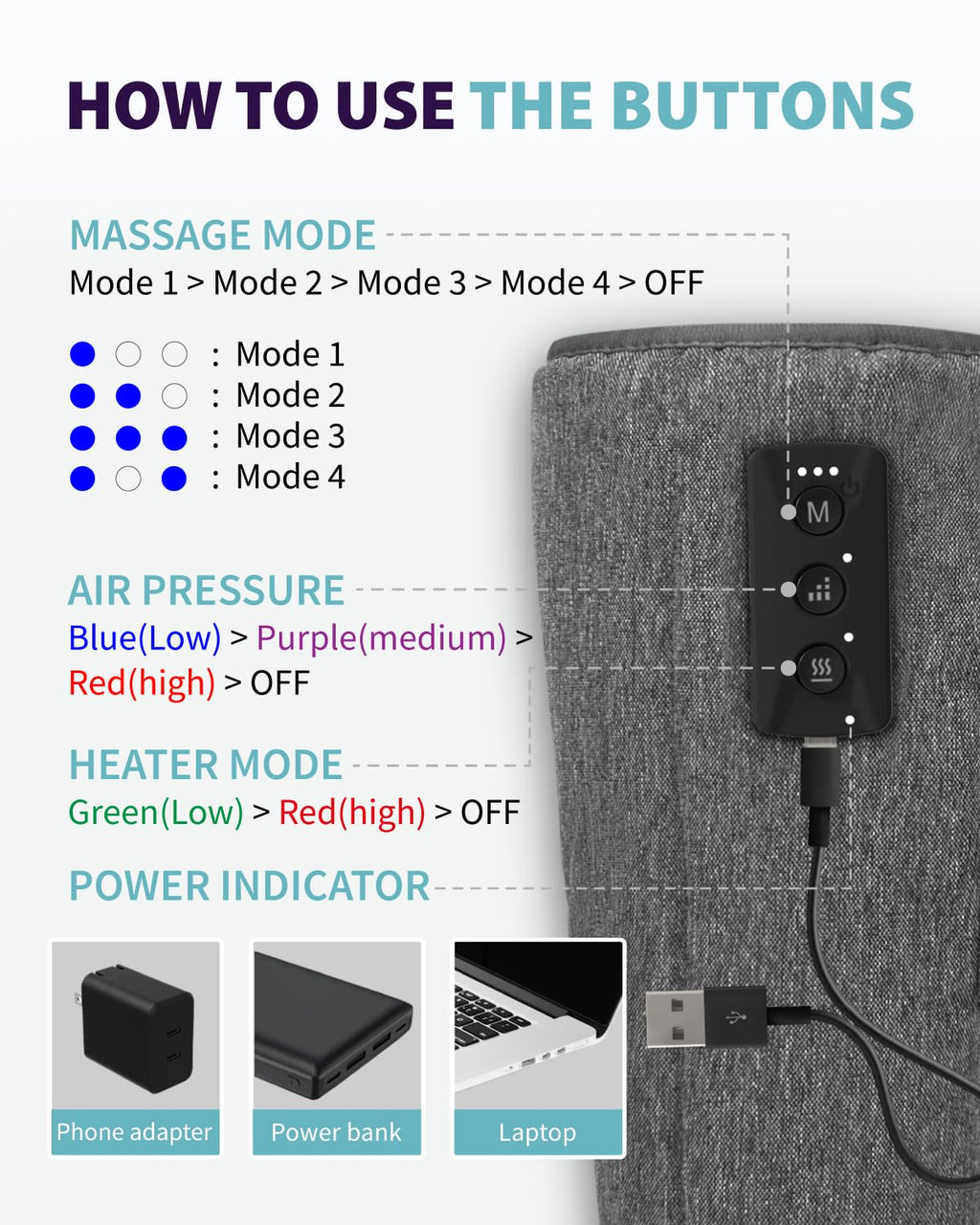 Wireless Air Compression Leg Massager with Heat, 4 Modes, Set of 2 G210096