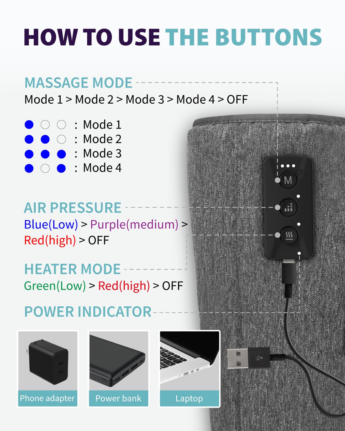 Wireless Air Compression Leg Massager with Heat, 4 Modes, Set of 2 G210096
