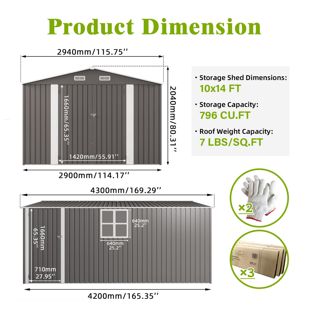 10x14 FT Outdoor Metal Storage Shed E38918