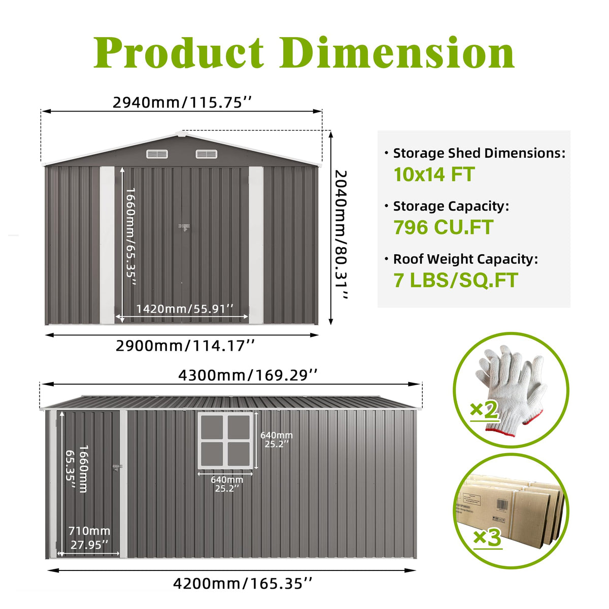 10x14 FT Outdoor Metal Storage Shed E38918