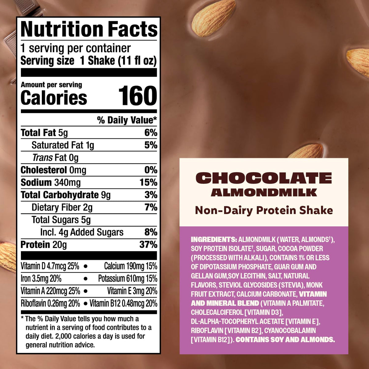 Chocolate Almondmilk Protein Shake 20g Protein 12 Pack B670642