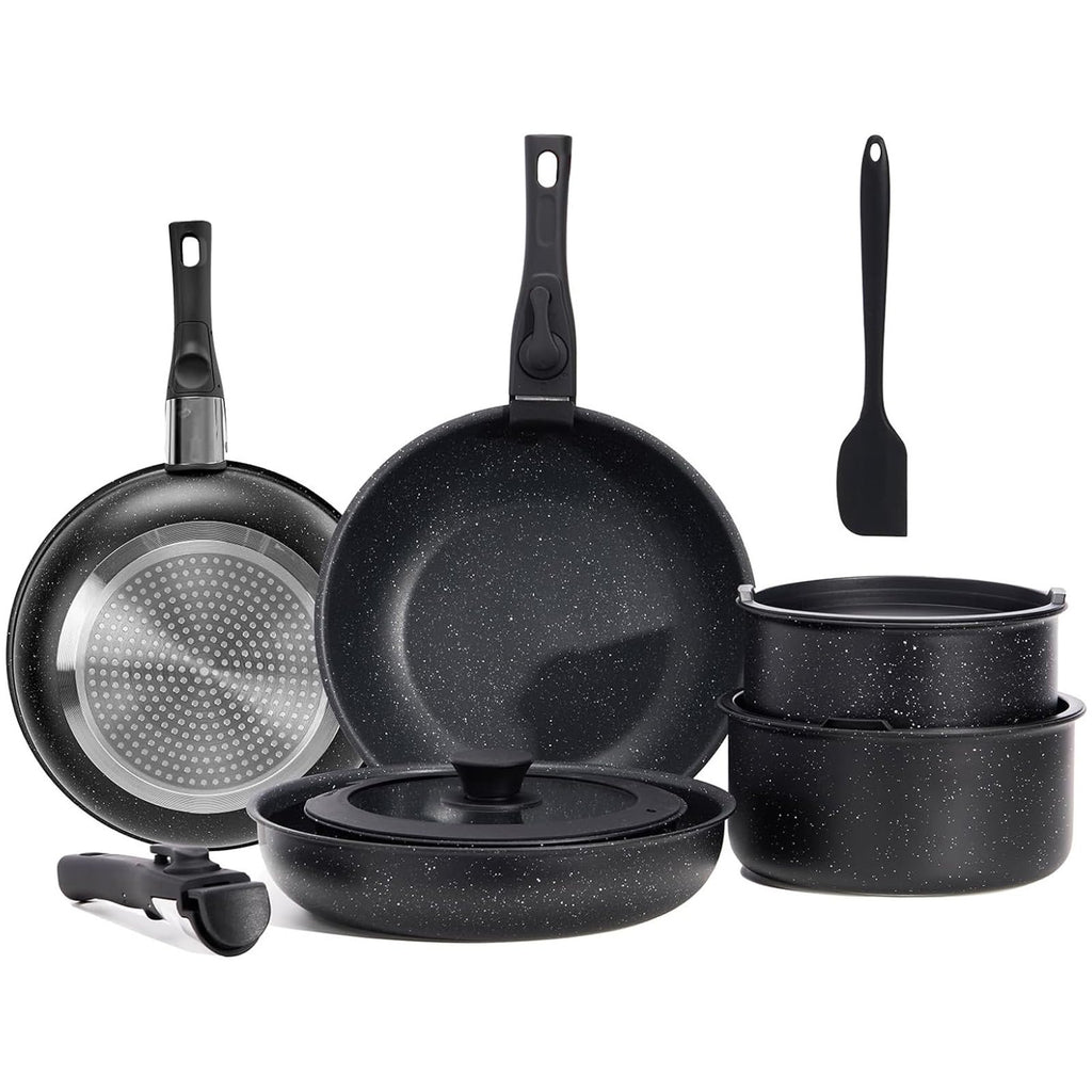 12-Piece Nonstick Cookware Set with Detachable Handle, Black Z1868