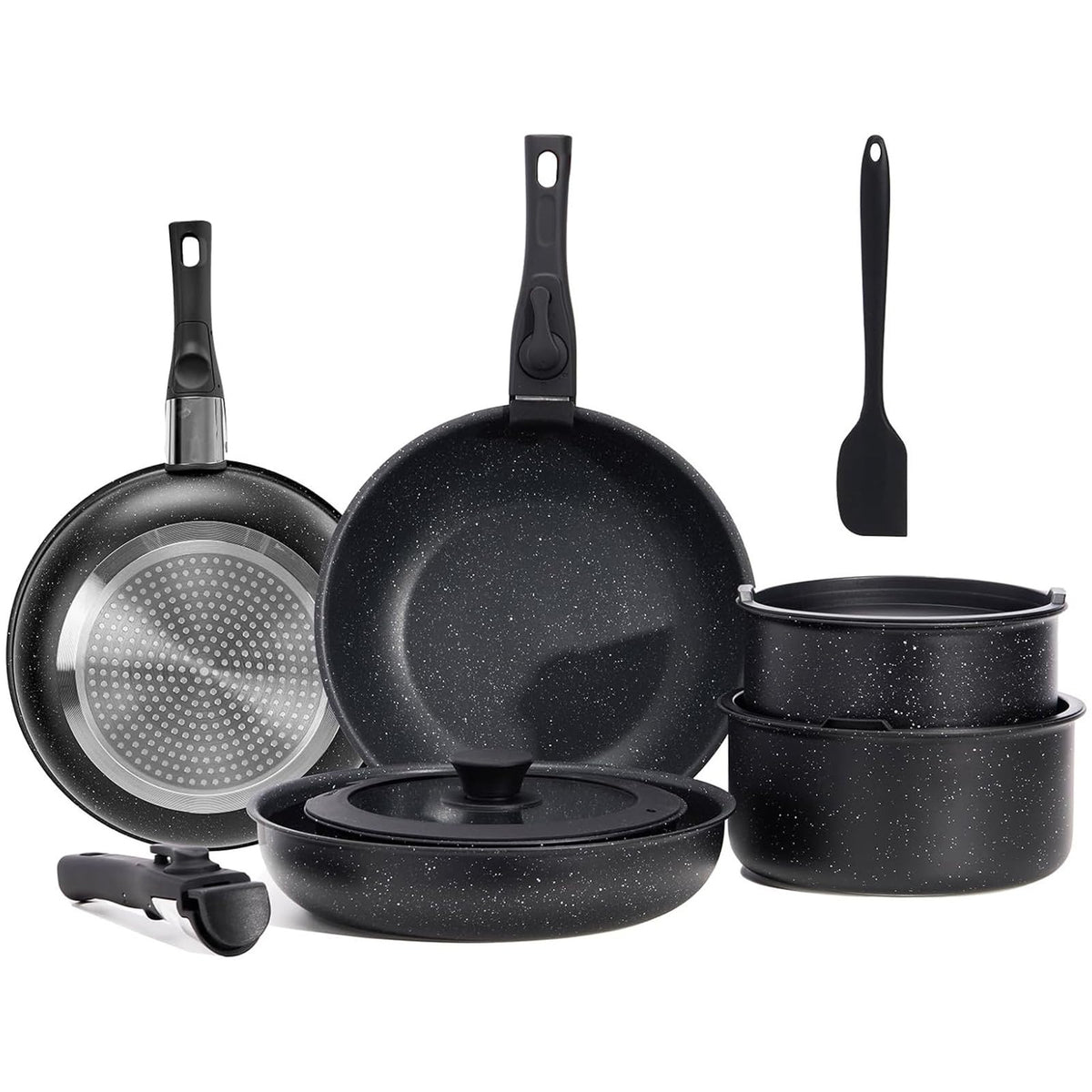 12-Piece Nonstick Cookware Set with Detachable Handle, Black Z1868