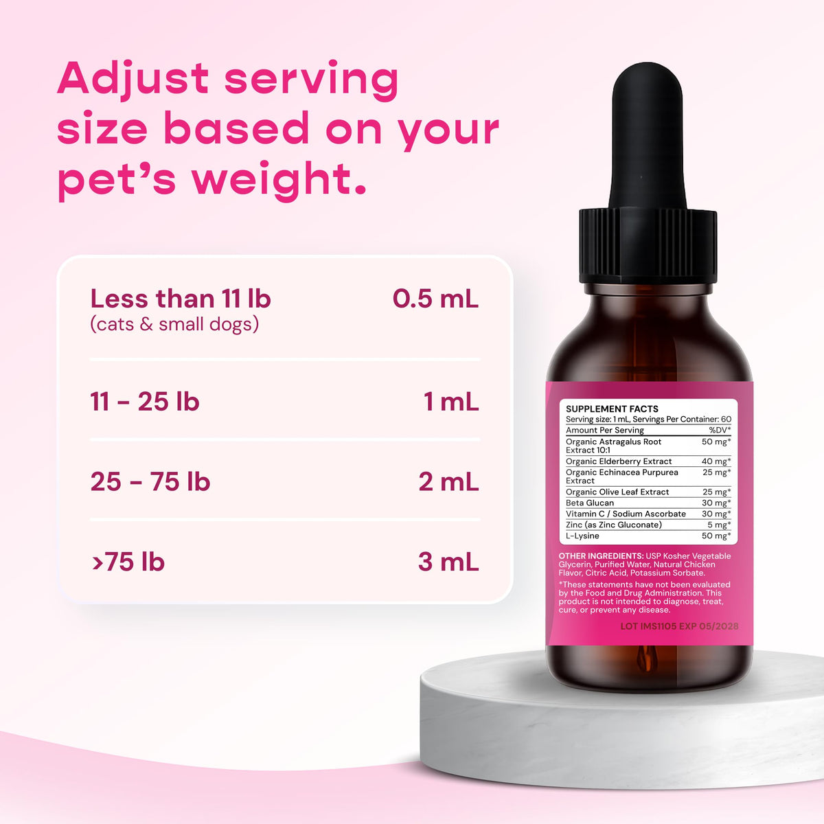 Liquid Pet Supplement with Astragalus, Elderberry, Echinacea & Beta Glucan, 2 fl oz O35374