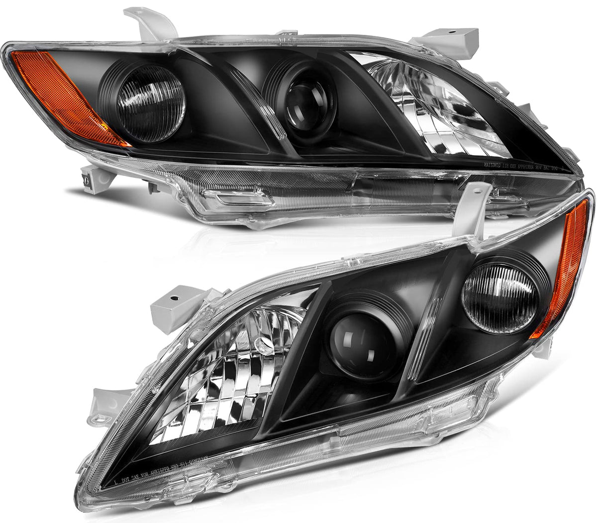 Black Housing Amber Reflector Clear Lens Headlight Assembly Pair Y83952
