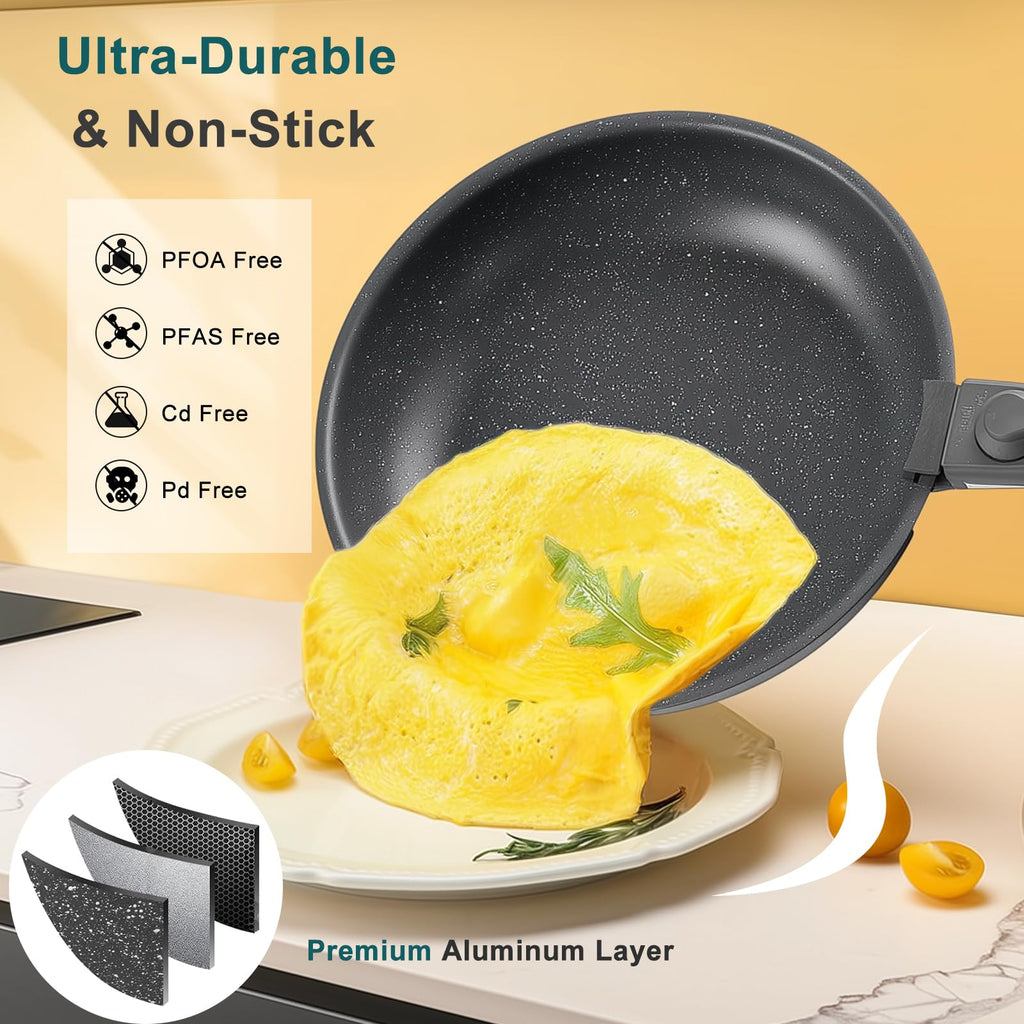 12-Piece Nonstick Cookware Set with Detachable Handle, Black Z1868