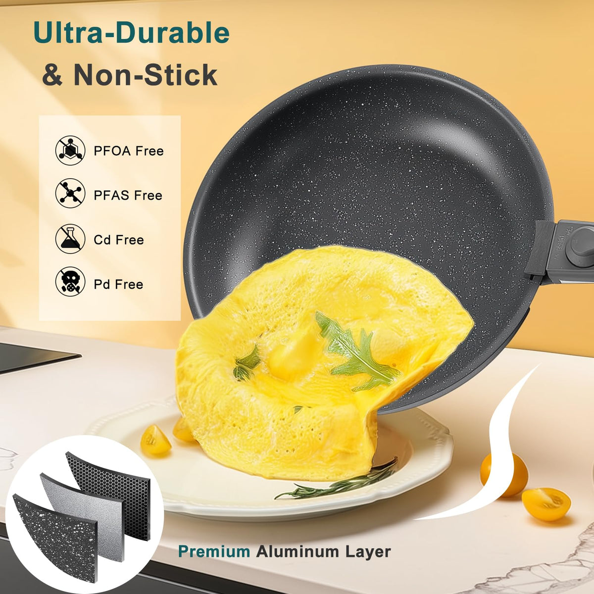 12-Piece Nonstick Cookware Set with Detachable Handle, Black Z1868