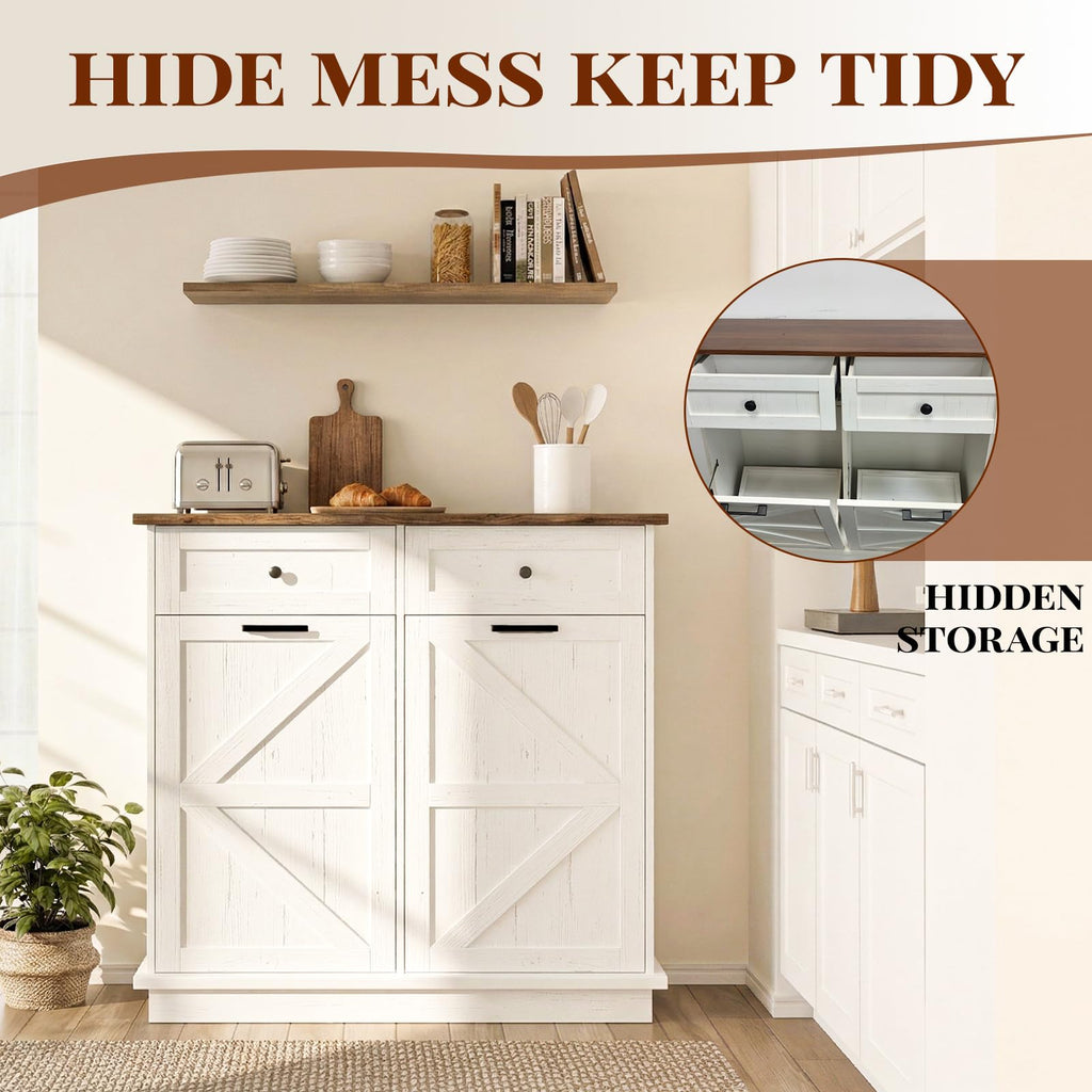 White 20 Gallon Tilt Out Trash Can Cabinet N800462