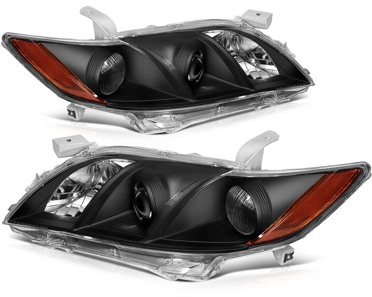 Black Housing Amber Reflector Clear Lens Headlight Assembly Pair Y83952