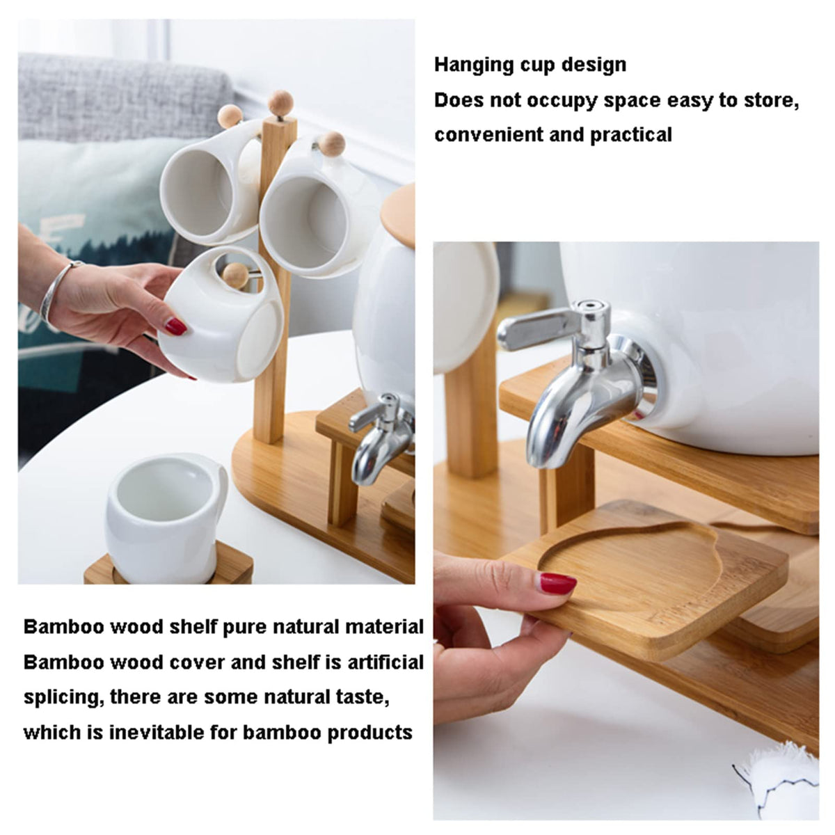 Porcelain Ceramic Crock Water Dispenser with 4 Mugs F87751