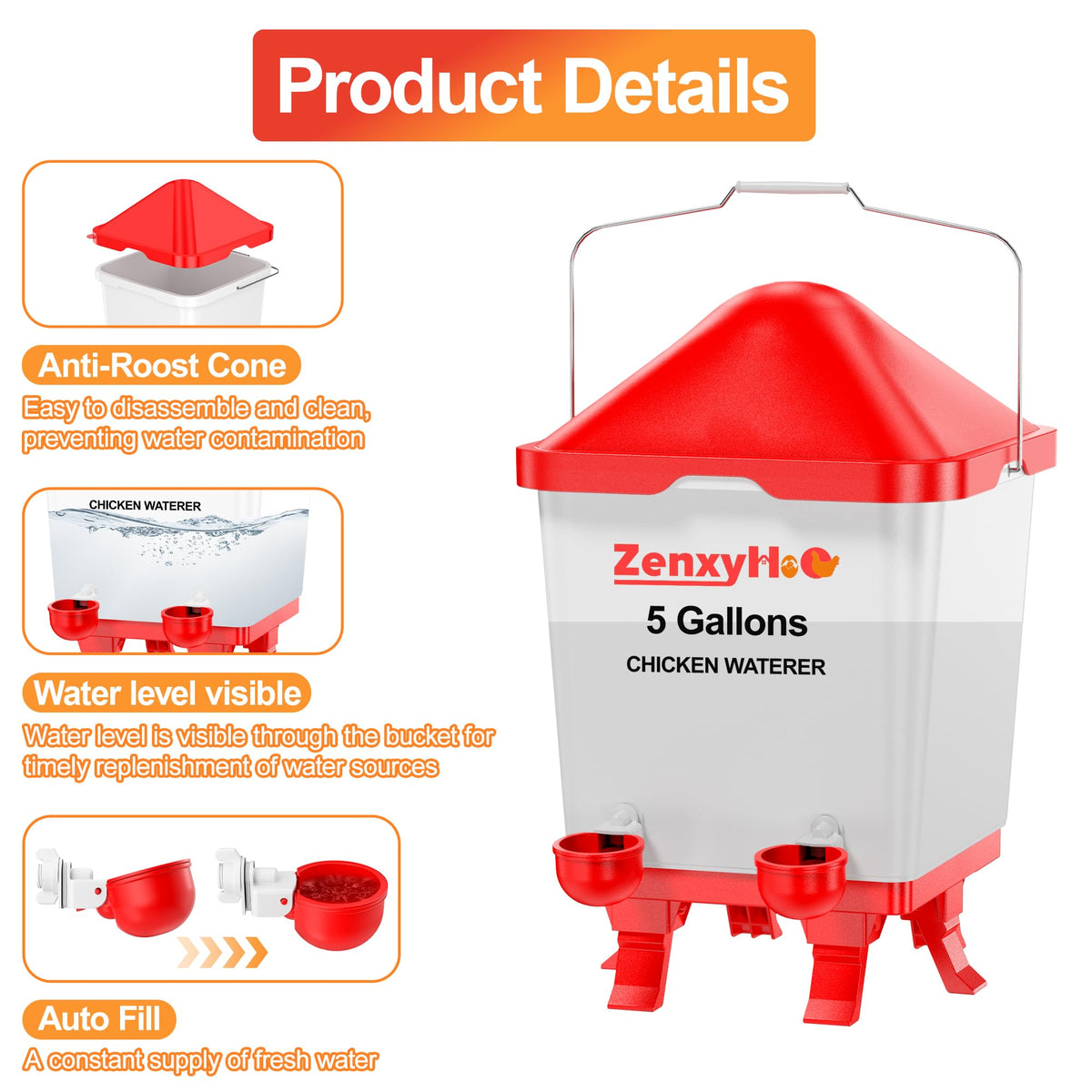 5.0 Gal Chicken Waterer Bucket with 4 Cups P728233
