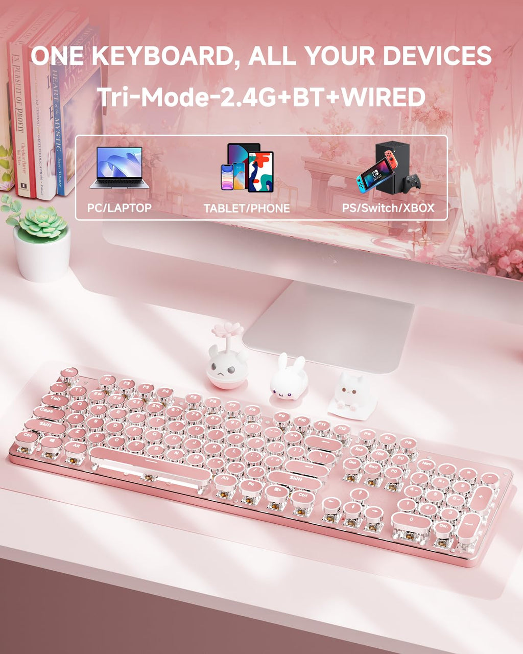 Pink Wireless Mechanical Keyboard H4670