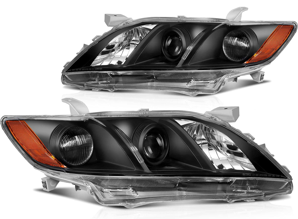 Black Housing Amber Reflector Clear Lens Headlight Assembly Pair Y83952