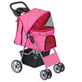 4 Wheels Folding Dog Stroller with Storage Basket, Pink C55872