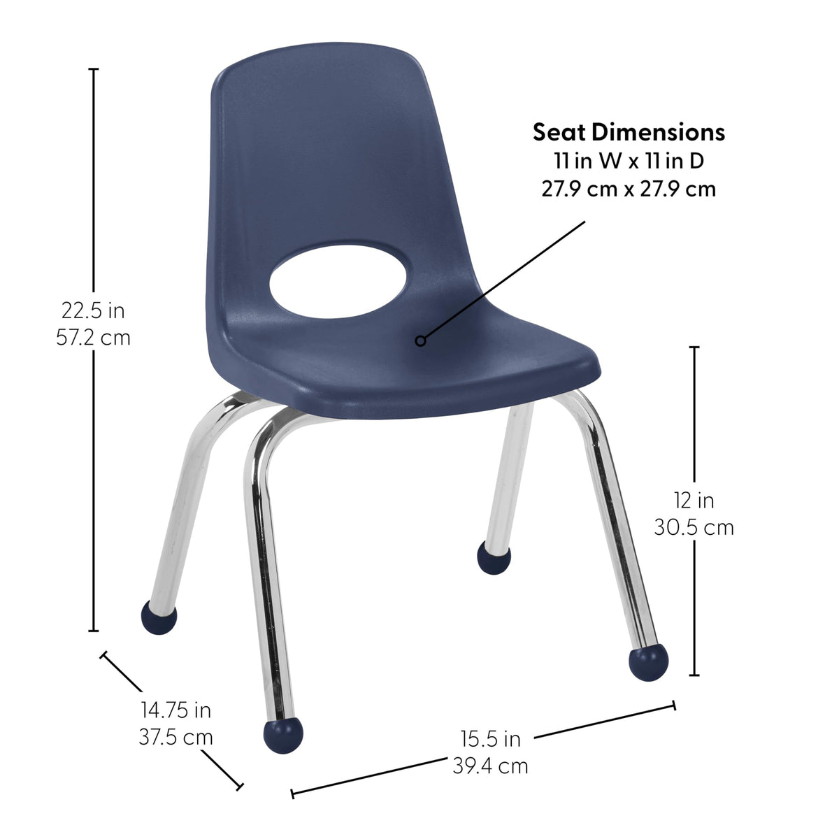 12" School Stack Chair with Ball Glides, Navy, 6-Pack W460