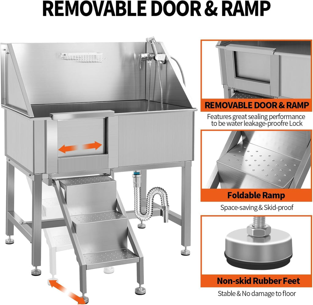 38" Stainless Steel Dog Grooming Tub with Ramp I253276