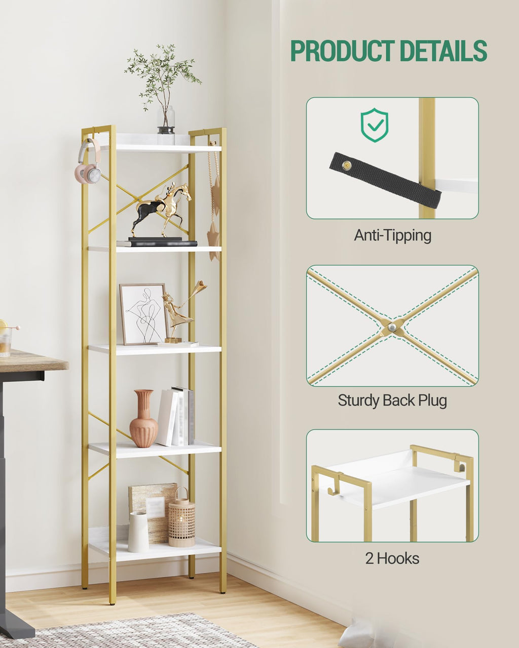 Bookshelf with 2 Hooks V13533