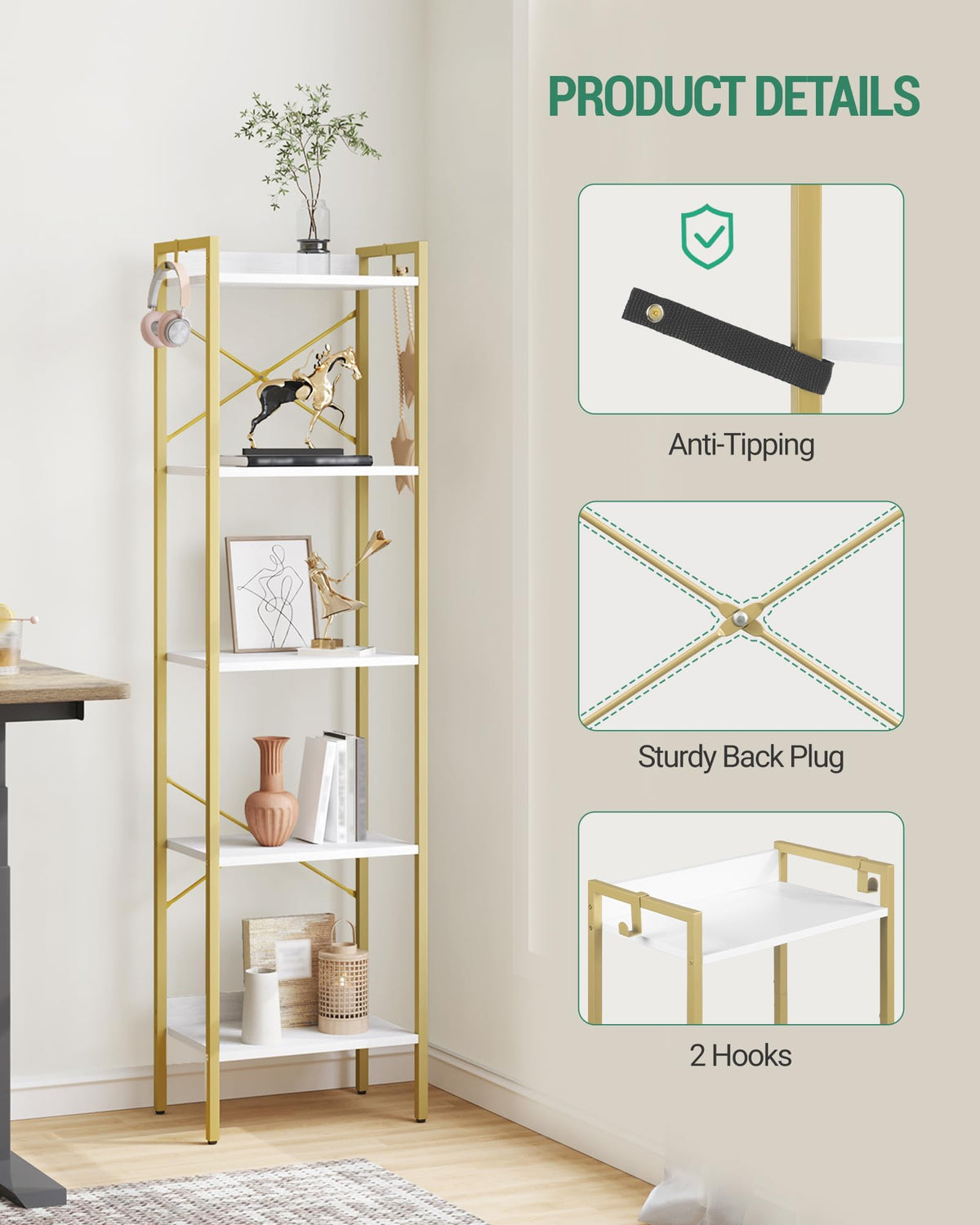 Bookshelf with 2 Hooks V13533