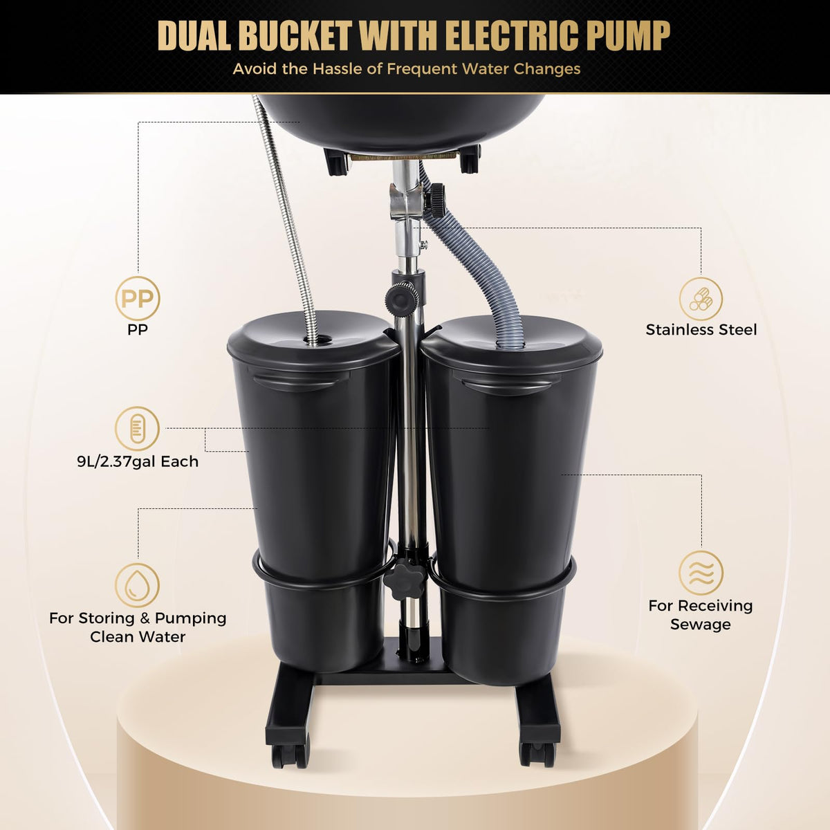 Portable Shampoo Basin with 2 Water Buckets & Electric Pump K717824