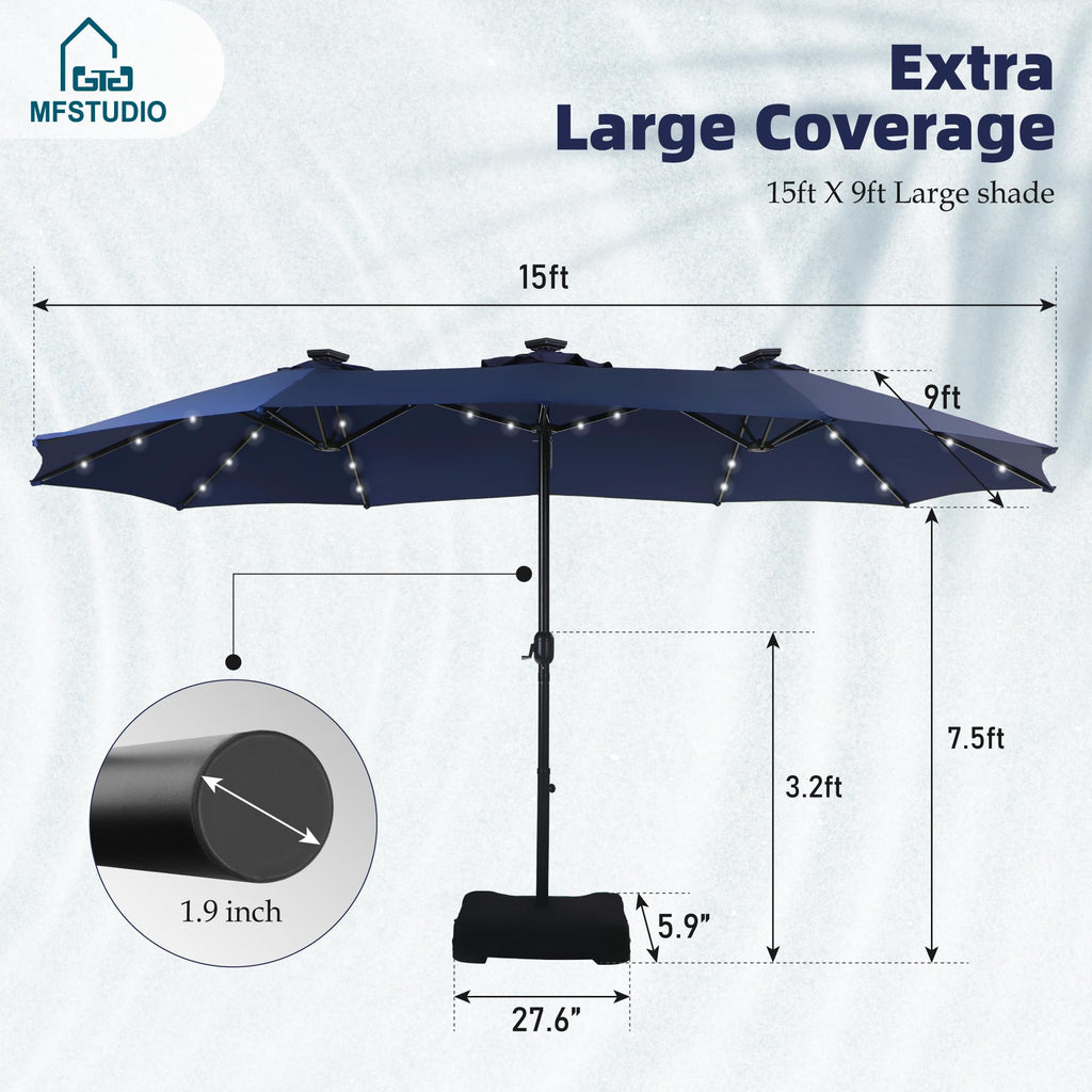 Navy Blue Double-Sided 15ft Patio Umbrella P104