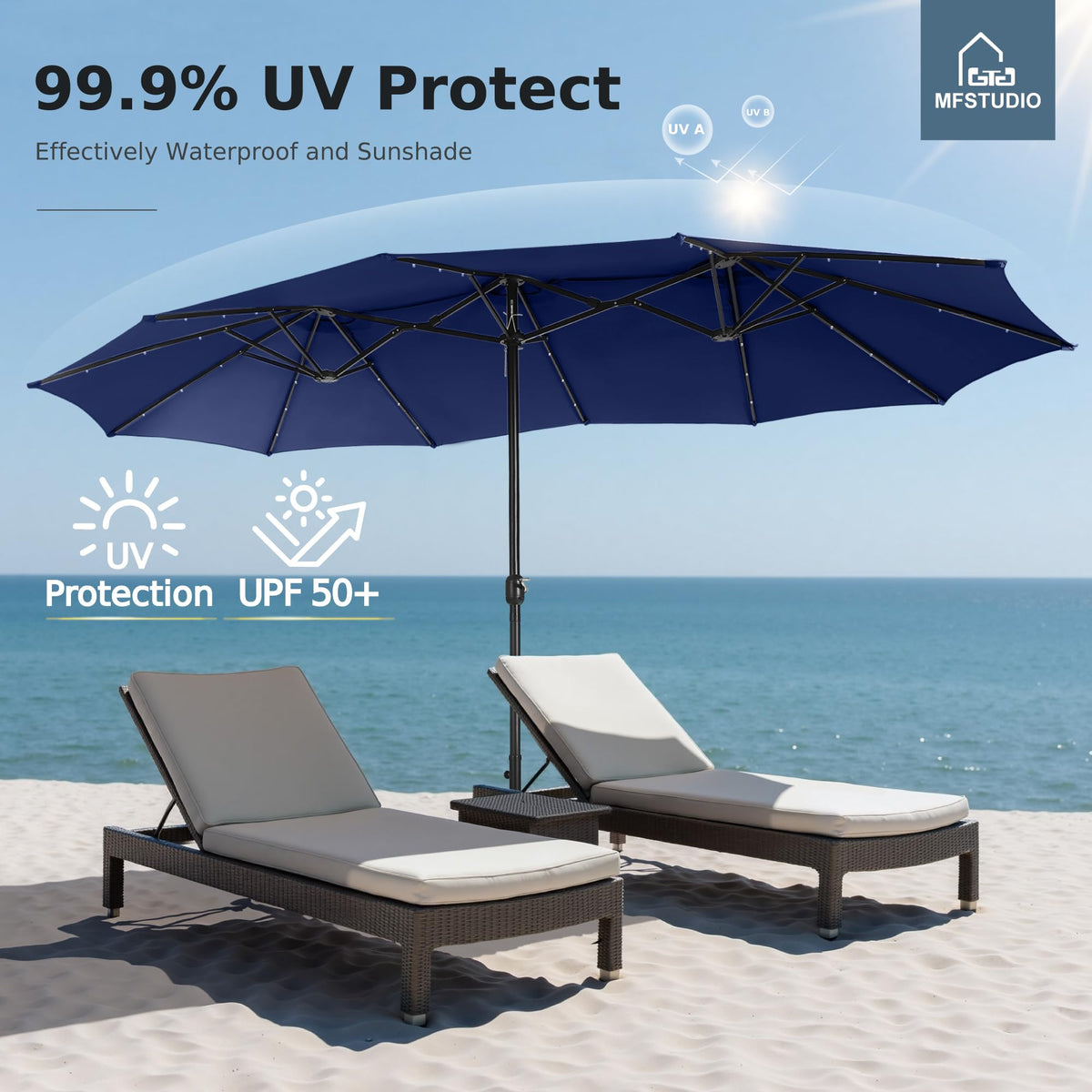 Navy Blue Double-Sided 15ft Patio Umbrella P104