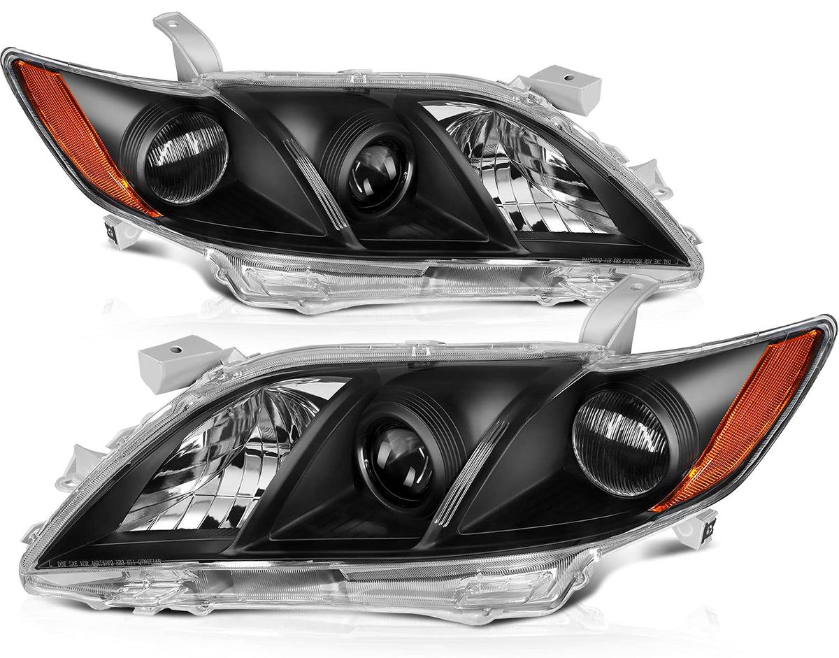 Black Housing Amber Reflector Clear Lens Headlight Assembly Pair Y83952