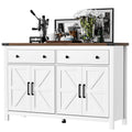 White Wood Buffet Cabinet with 2 Drawers and 4 Barn Doors U6383