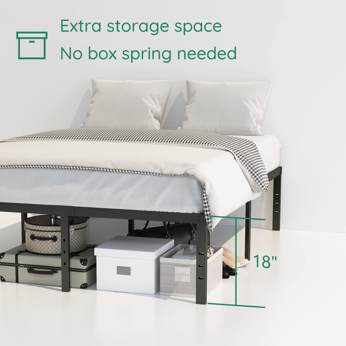 18 Inch High Queen Size Bed Frame with Storage O746