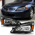 For 2003-2007 Honda Accord Black Housing LED Tube Headlights Assembly Pair Set B11349