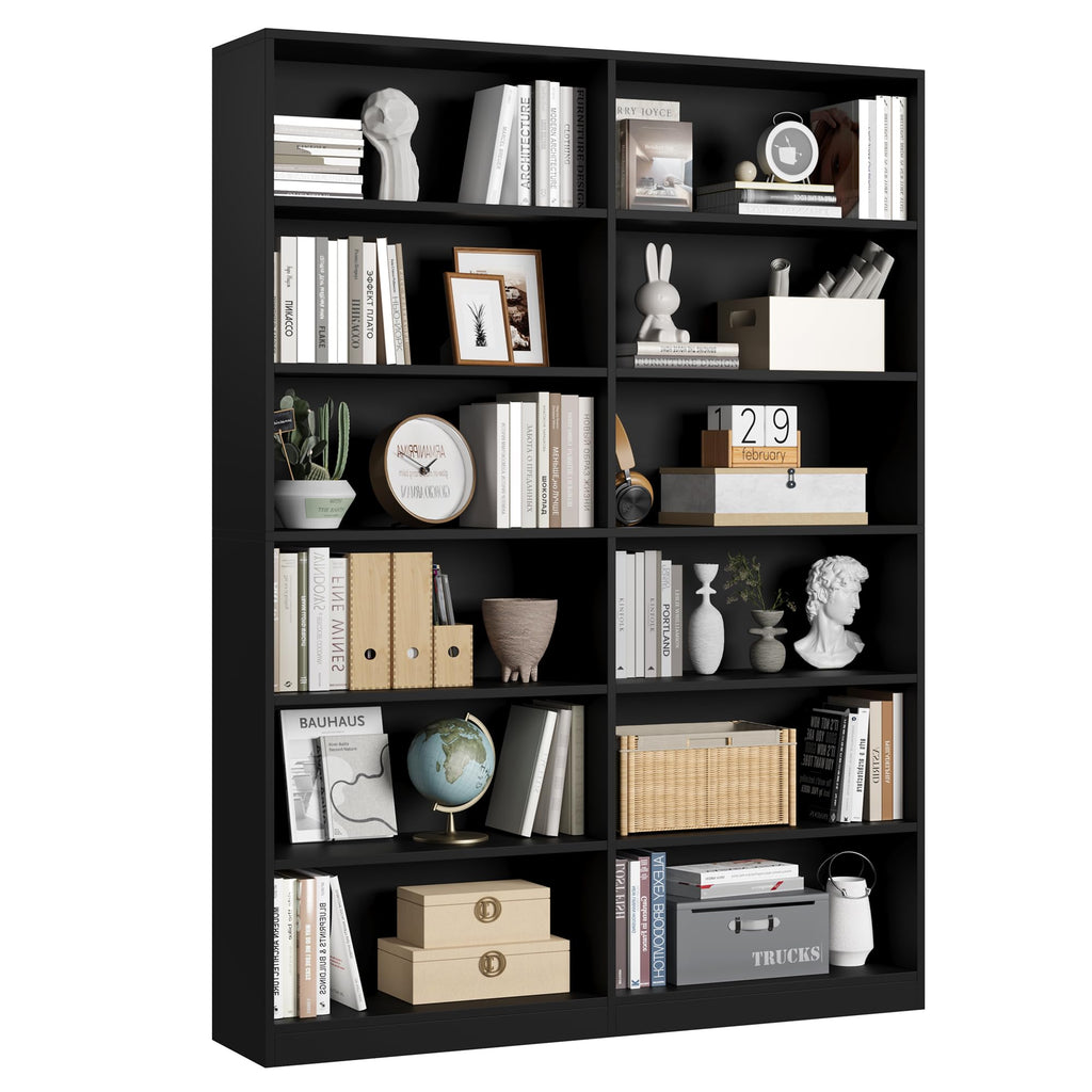 Black 6-Tier Double Wide Bookshelf T731345