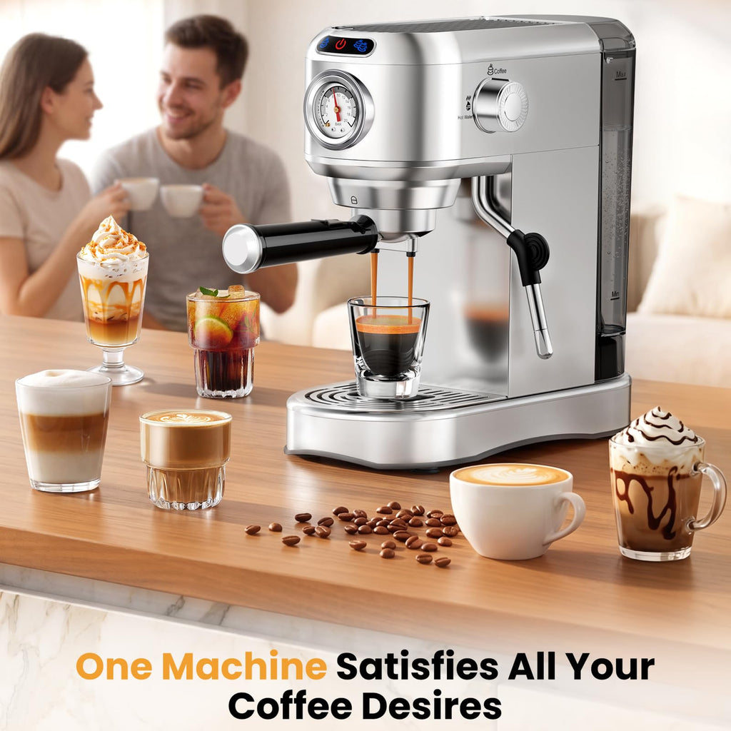 20 Bar Compact Stainless Steel Espresso Machine with Milk Frother D722