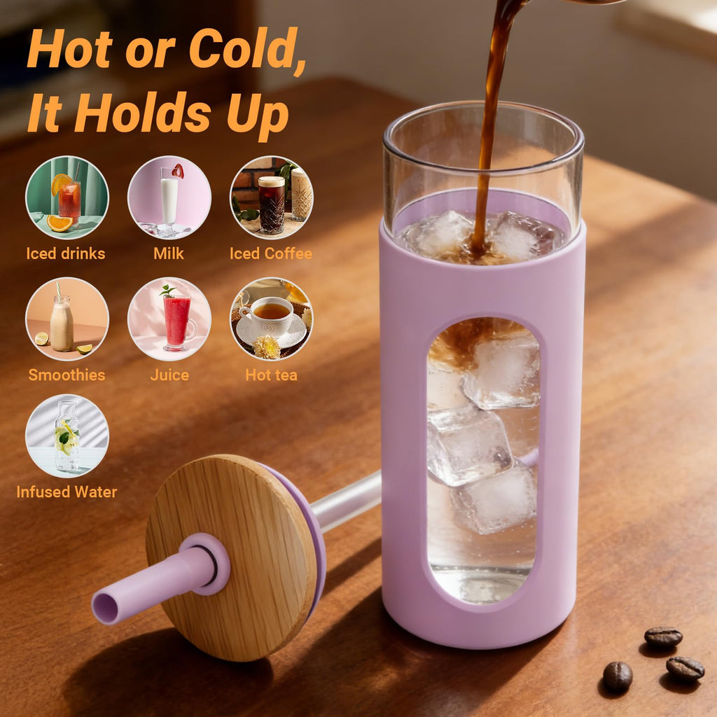 22 oz Glass Tumbler with Lid & Straw E8530