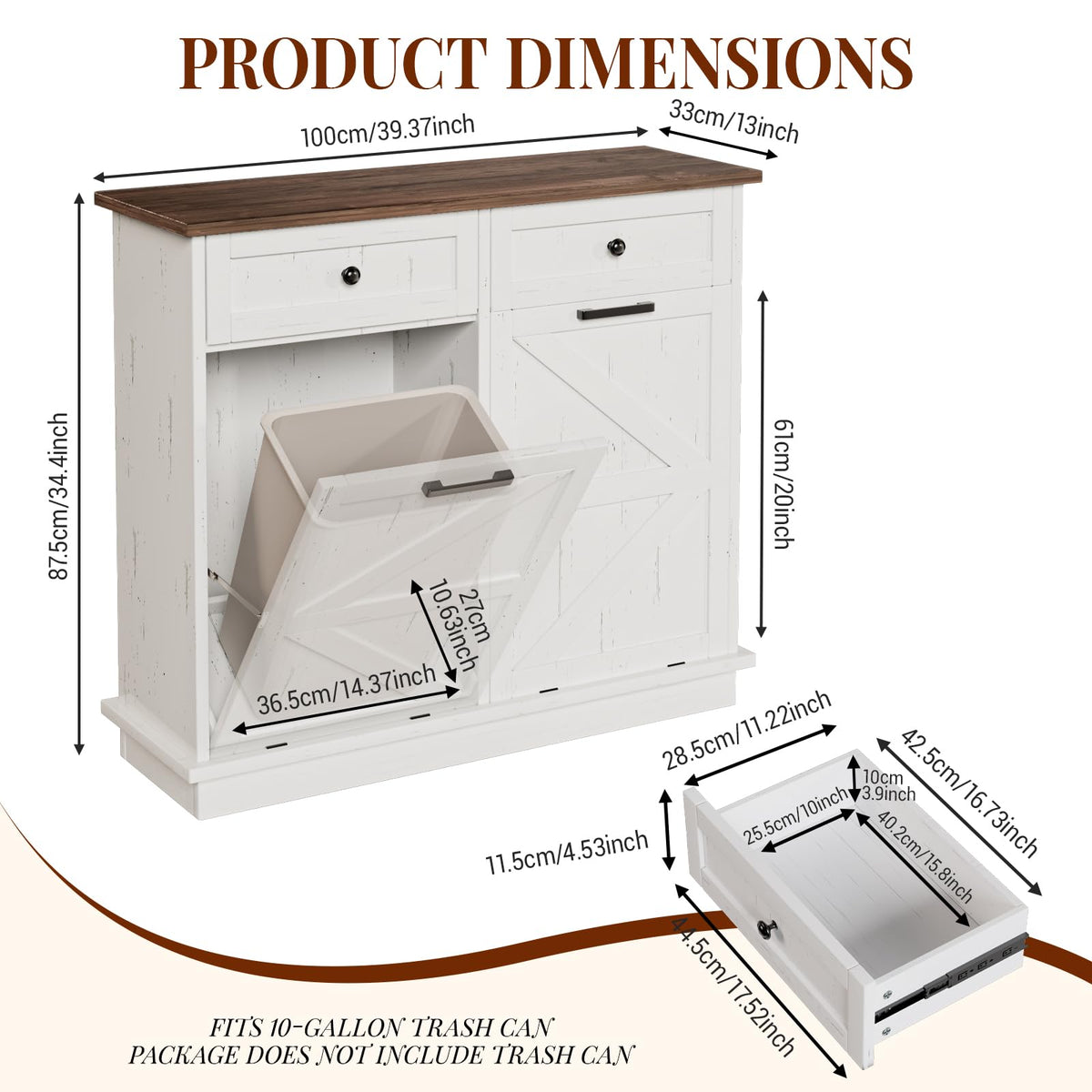 White 20 Gallon Tilt Out Trash Can Cabinet N800462