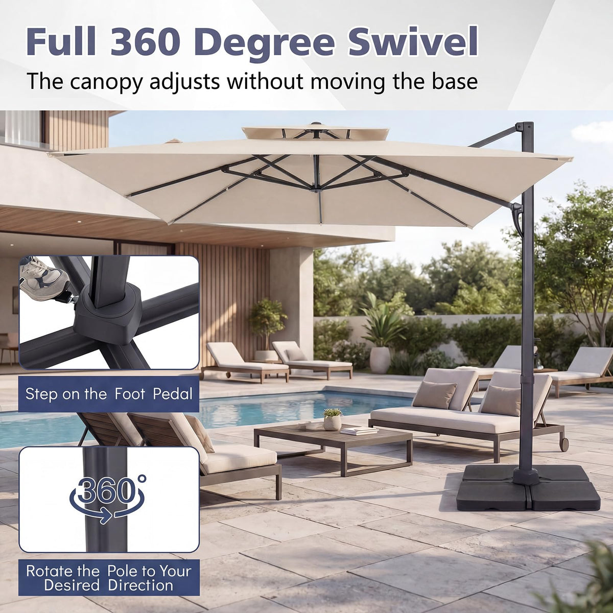10 FT Square Offset Cantilever Patio Umbrella with 360° Rotation D122905