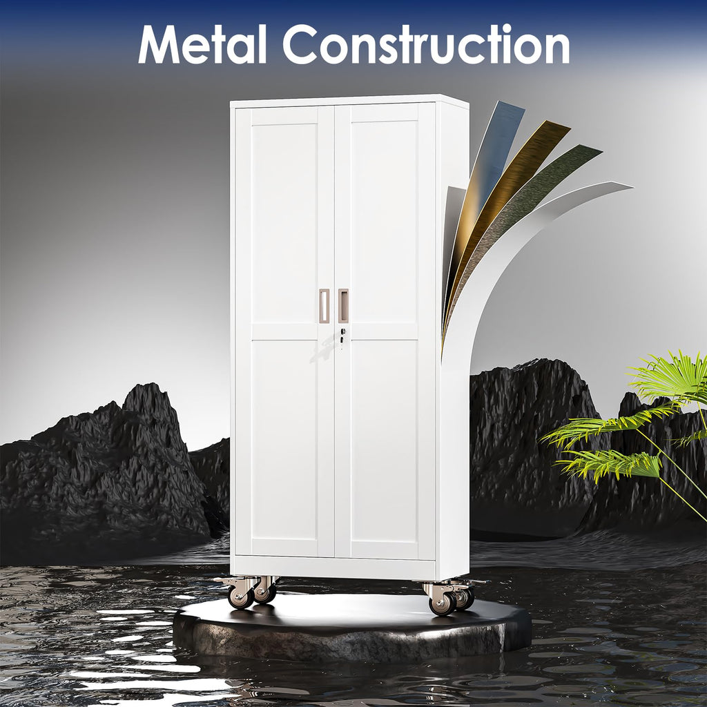 61" Metal Rolling Storage Cabinet with 2 Doors and Wheels O531