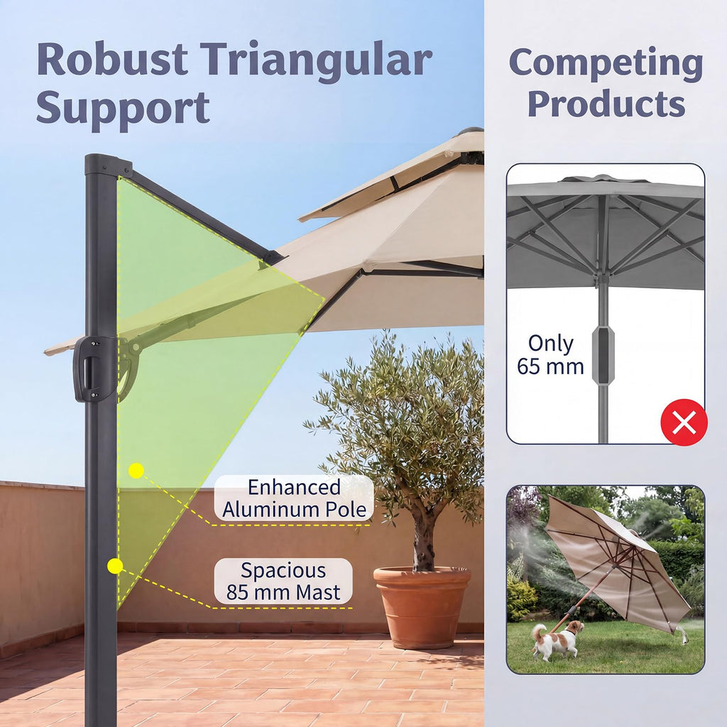 10 FT Square Offset Cantilever Patio Umbrella with 360° Rotation D122905