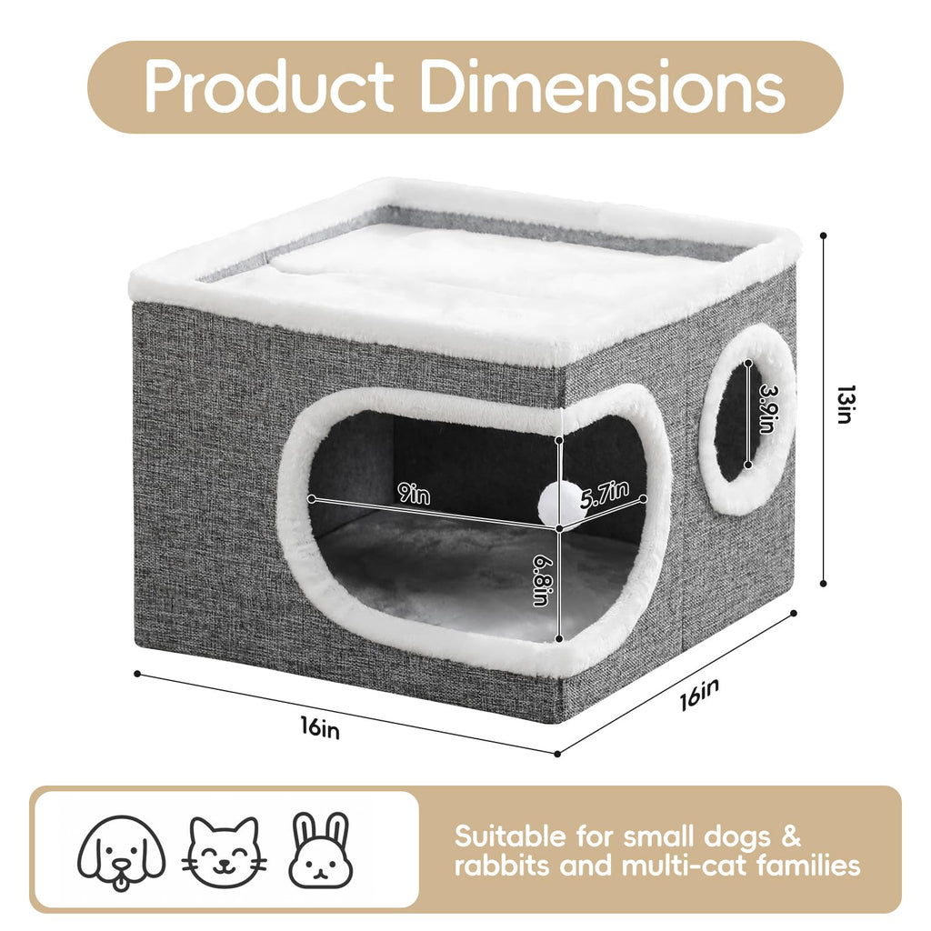 Large Covered Cat Bed Cave, Grey, 16in M24186