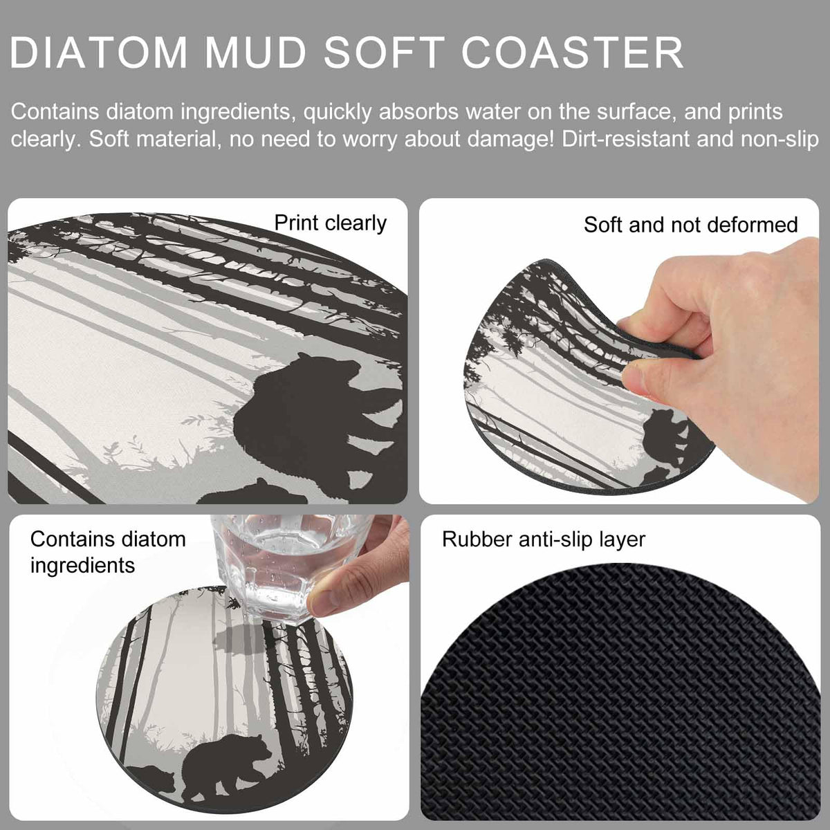 Black Grey Set of 4 Soft Absorbent Coasters R83484
