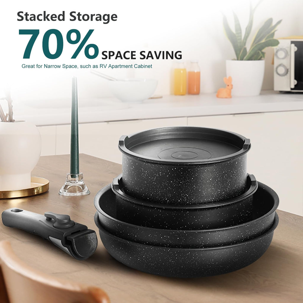 12-Piece Nonstick Cookware Set with Detachable Handle, Black Z1868