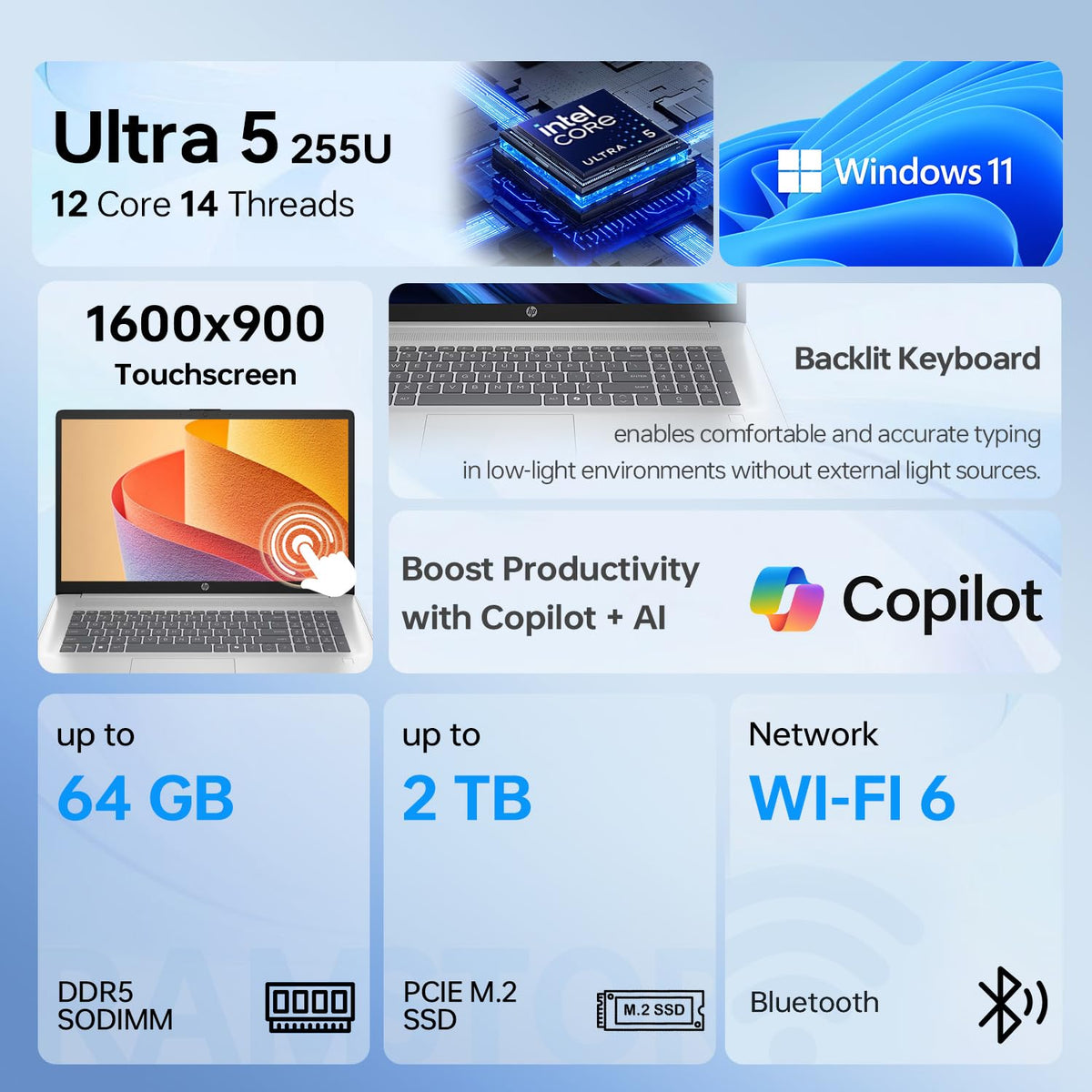 17.3" Touchscreen Laptop, Intel Core Ultra 5, 16GB DDR5 RAM, 1TB SSD K659