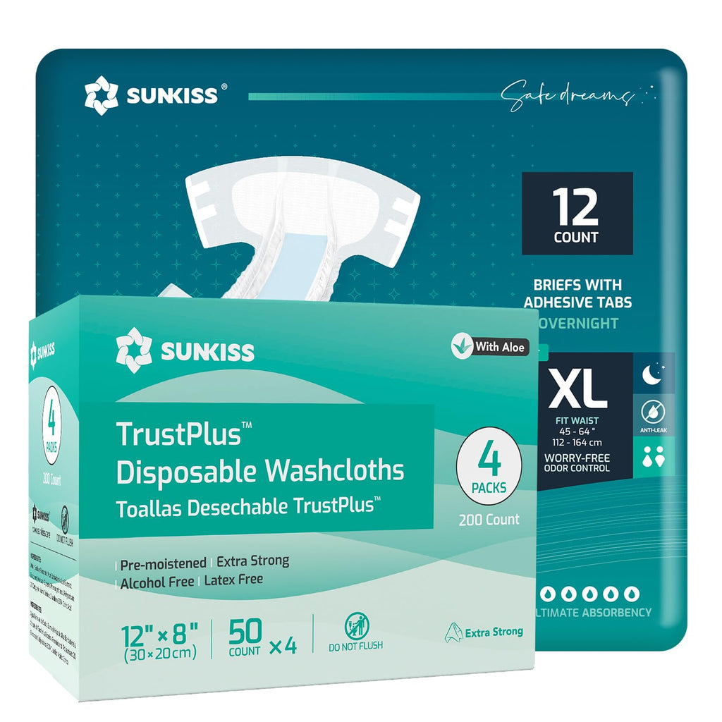 Adult Diapers XLarge 12 Count & Wet Wipes 200 Count Bundle J412376