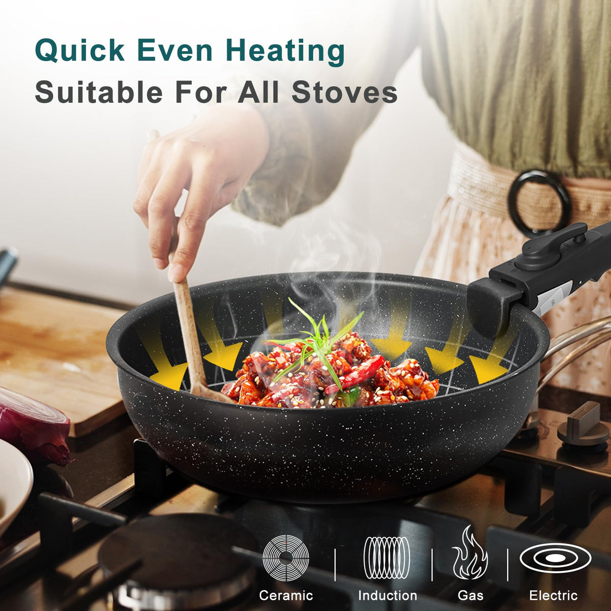 12-Piece Nonstick Cookware Set with Detachable Handle, Black Z1868