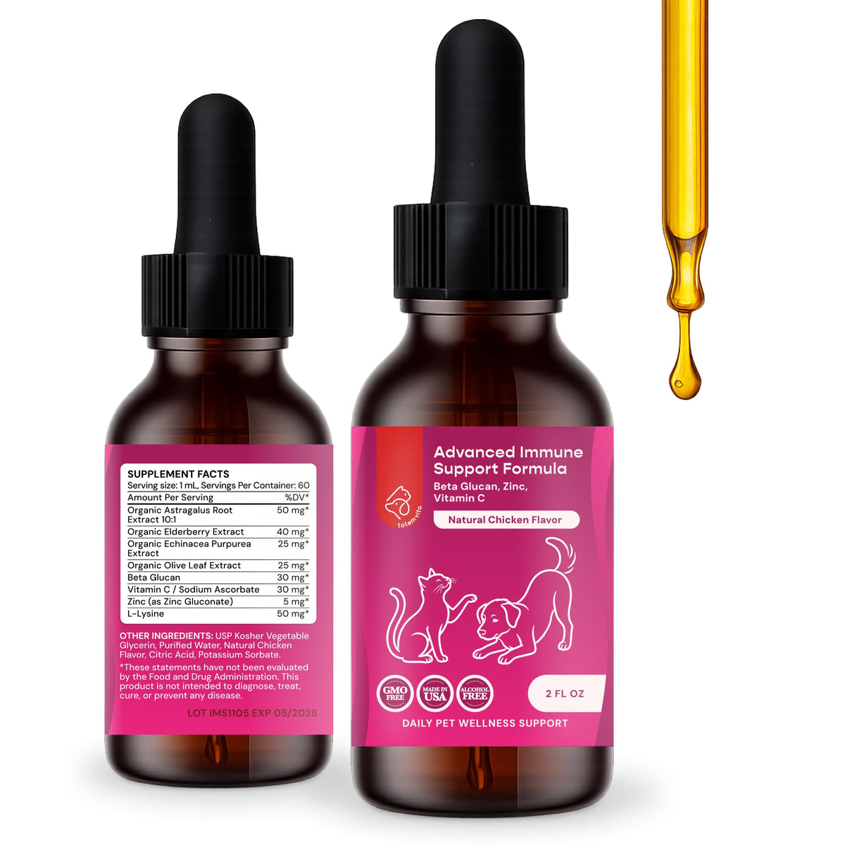 Liquid Pet Supplement with Astragalus, Elderberry, Echinacea & Beta Glucan, 2 fl oz O35374
