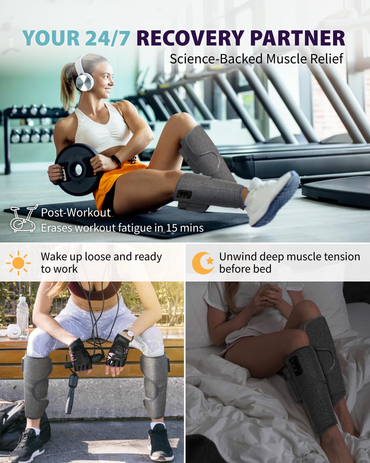 Wireless Air Compression Leg Massager with Heat, 4 Modes, Set of 2 G210096