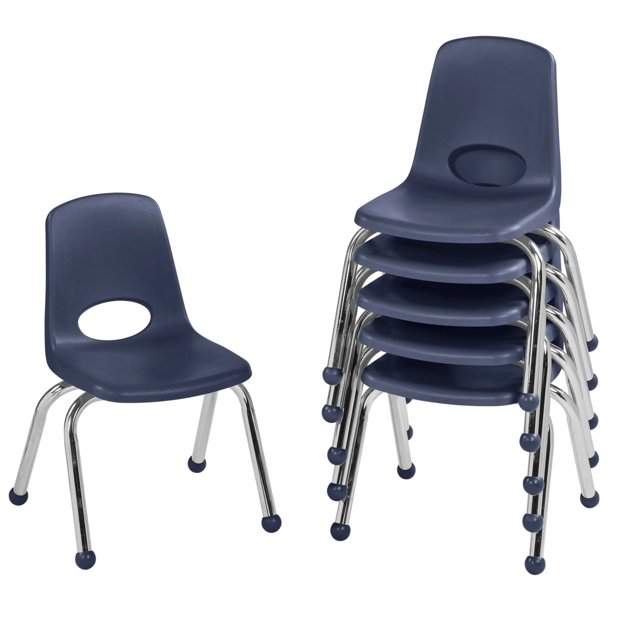 12" School Stack Chair with Ball Glides, Navy, 6-Pack W460