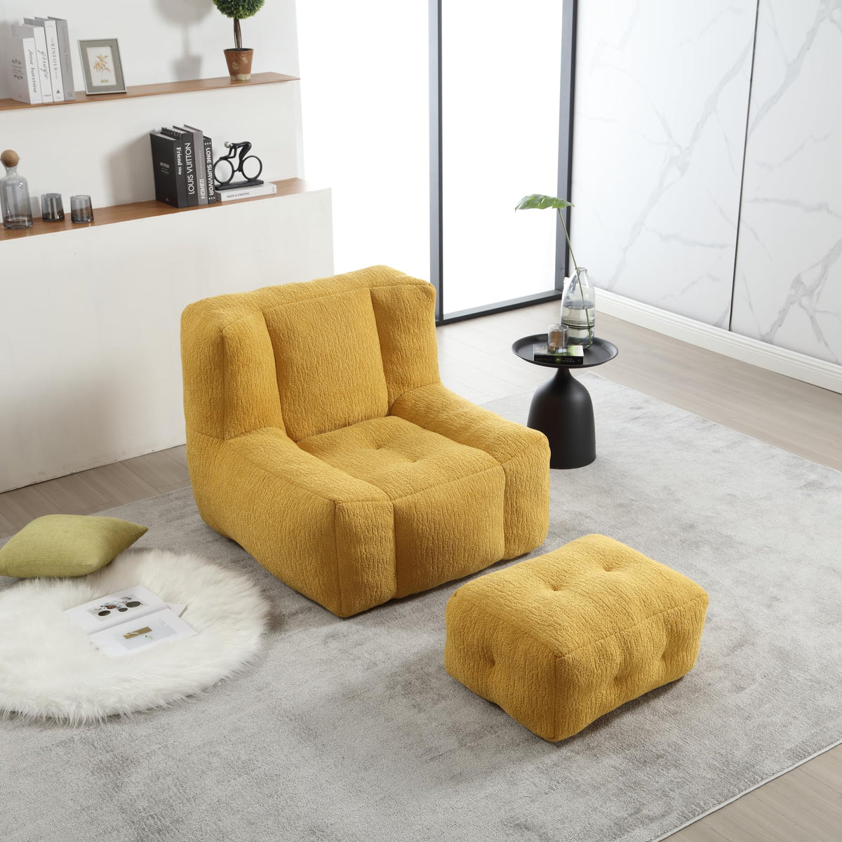 Velvet Fluffy Bean Bag Chair with Ottoman N3484