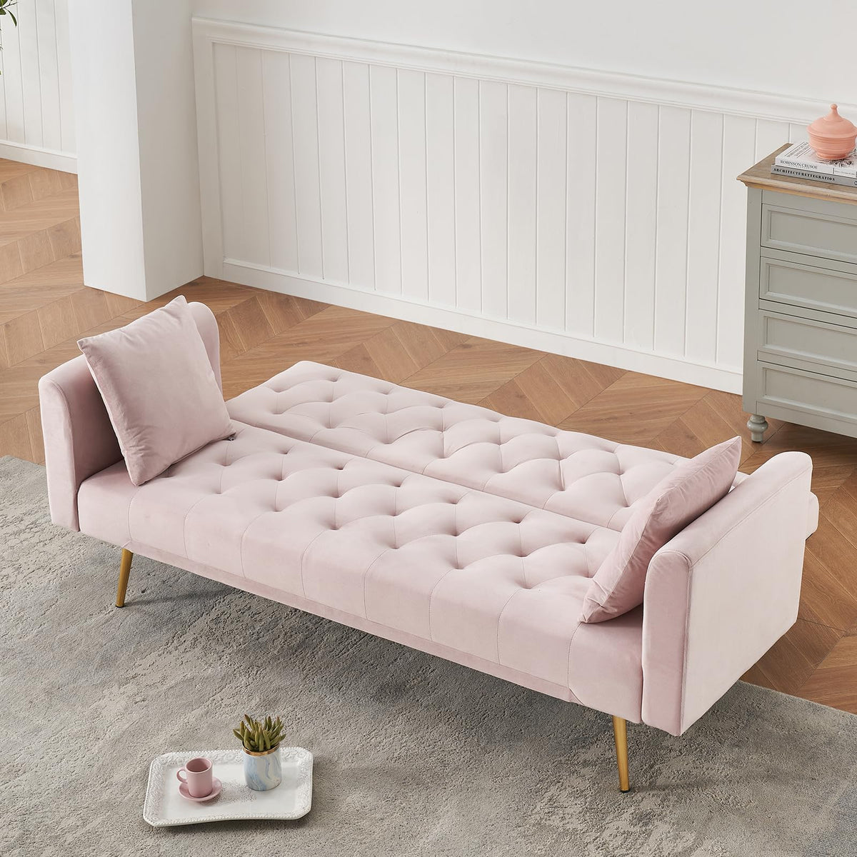 71" Velvet Convertible Sofa Bed U28984