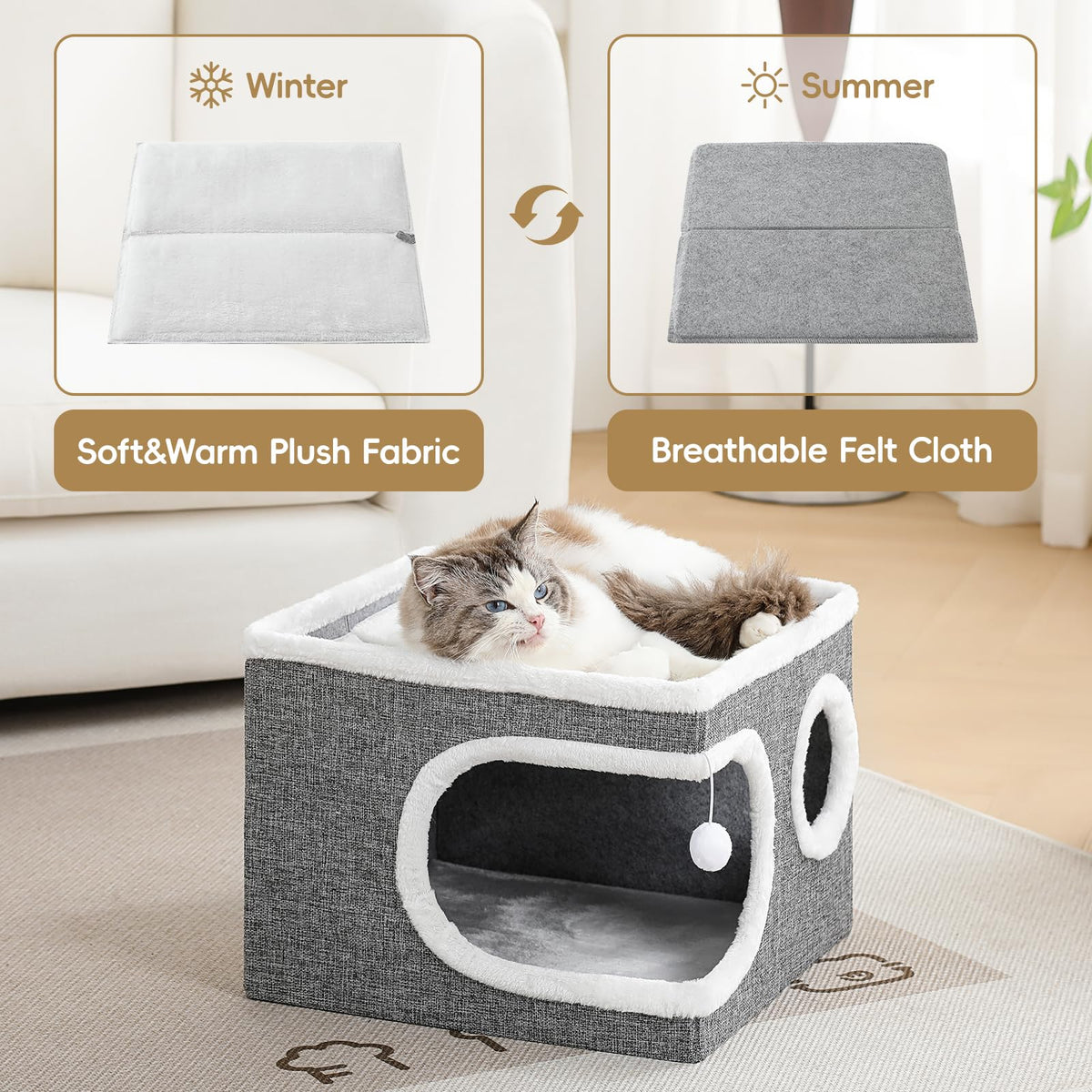 Large Covered Cat Bed Cave, Grey, 16in M24186